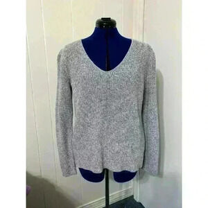 J Crew Mercantile Womens Gray Cotton Chunky Knit V Neck Sweater Size Medium